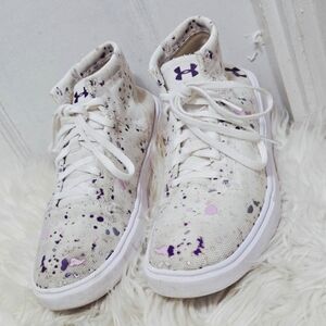 Under Armour Youth Kick it 2 Mid Paint Splatter White Sneakers Size 7Y🌴✌️